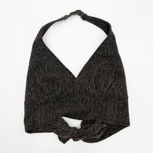 ORIGINALITY Halter Top Cropped Size Small Metallic Lurex Tie Back Boho Festival